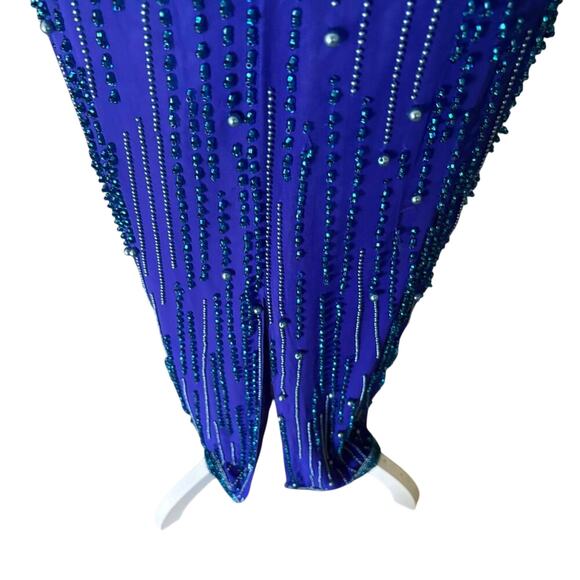 Vintage 80s Alyce Designs Silk Beaded Halter Gown Sexy Glam Feminine Formal XS - Picture 8 of 9